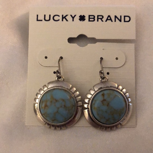 Lucky Brand Silver Tone Coin Drop Earrings Turquoise Accents NWT - Picture 3 of 11